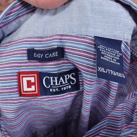CHAPS EASY CARE PURPLE BLUE STRIPED BUTTON DOWN SHIRT MENS 2XL XXL - Picture 6 of 6